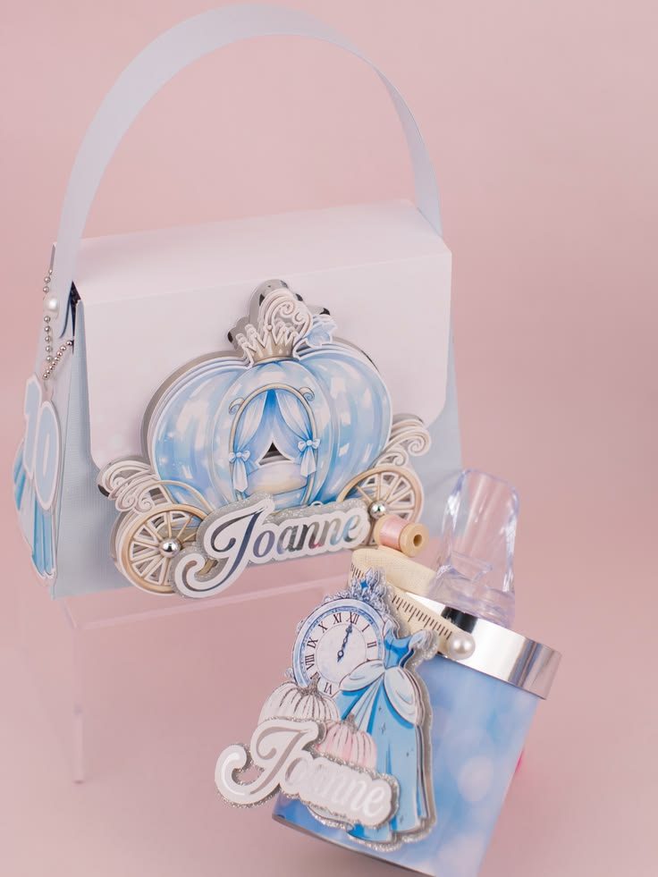Princess carriage favor bag in pastel blue