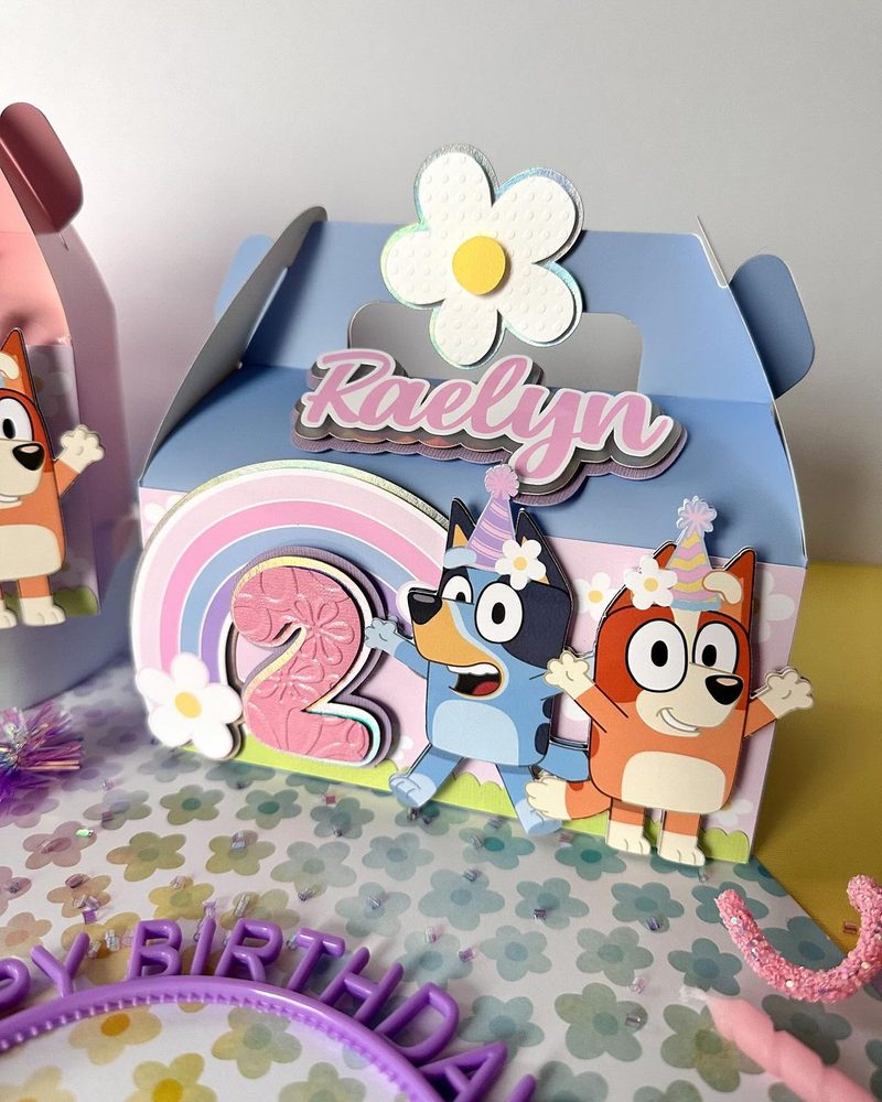 Blue puppy themed 2nd birthday gable box